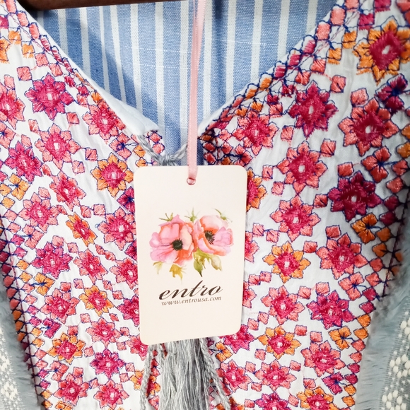 New Entro Mini Dress Women's Size M Blue Stripes Sleeveless 100% Cotton - Picture 4 of 7